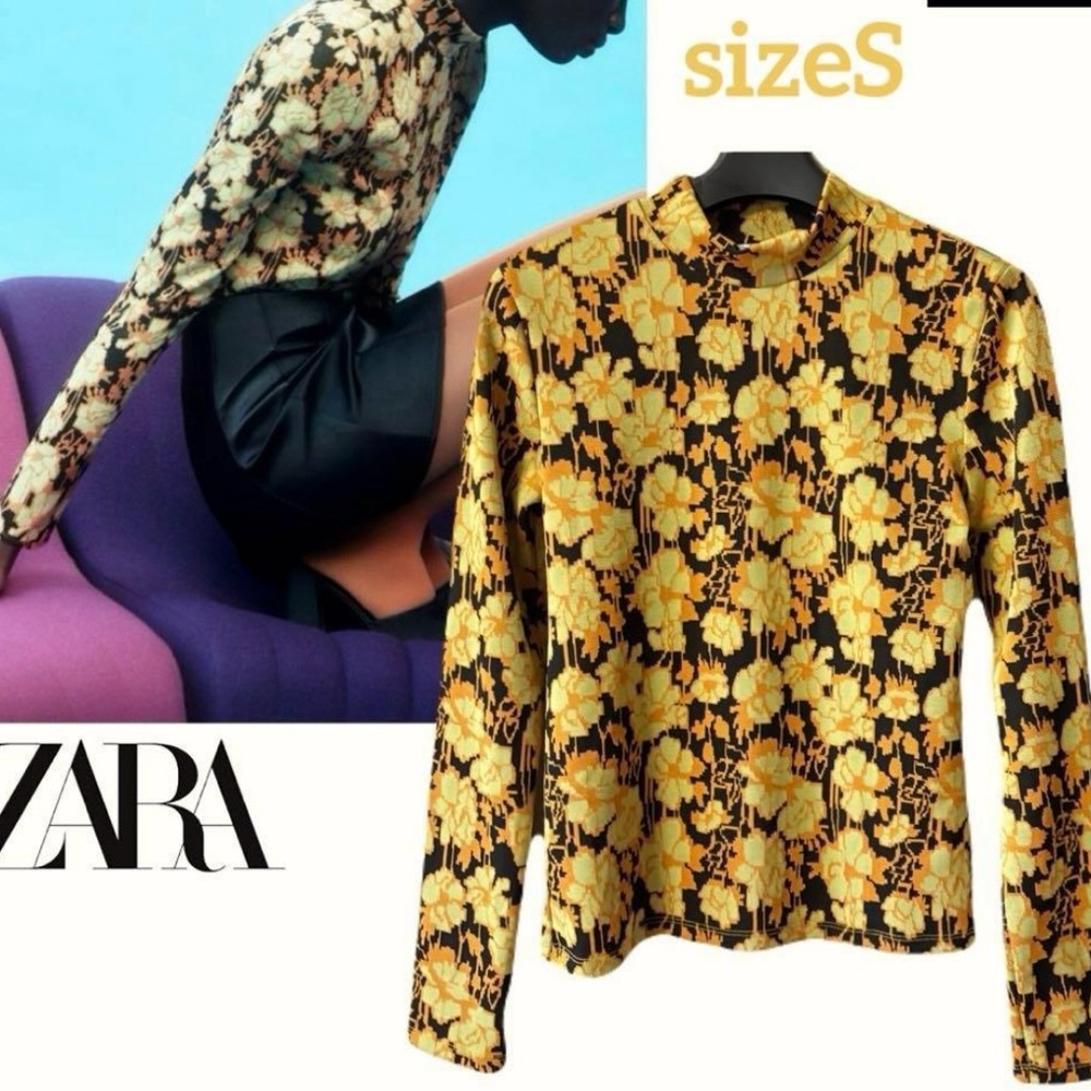 Zara Black and Gold Floral jacquard top